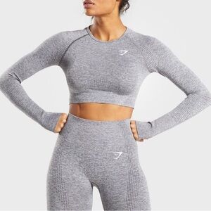 Gymshark Vital Seamless Smokey Gray Marl Long Sleeve Crop Top